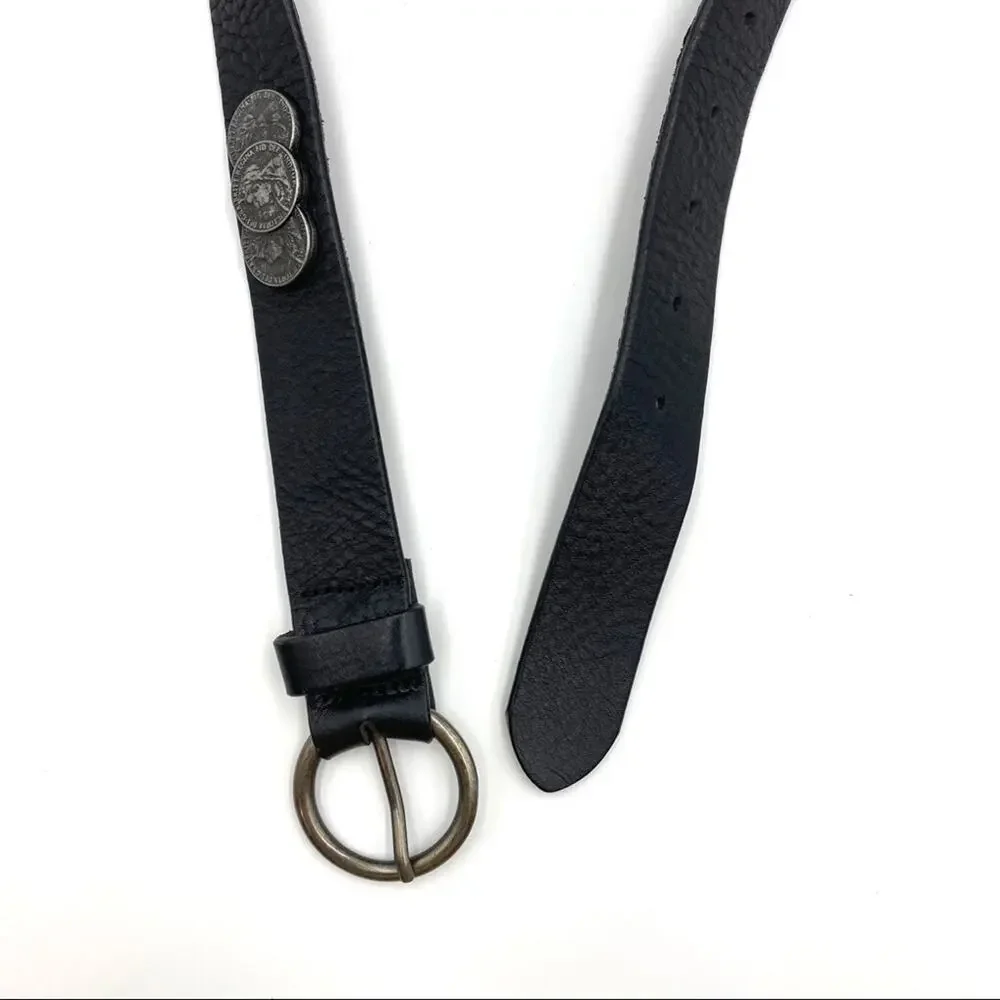 Tosca Blu Black Leather Belt Silver Coins Witchcore 30 Waist
